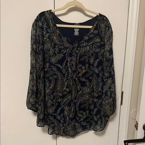 St. John's Bay Dark Blue and Gold Paisley Blouse